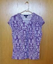 Chaps Womens Blouse XL Shirt Paisley Purple White Sleeveless Pullover Top