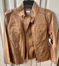 Women's Kenzie Jeans Military Blazer Caramel Tan Pockets Zip Snaps Sz.l $68.nwt