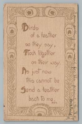 ''Birds of a Feather Flock Together'' Antique Arts & Crafts Postcard Sandford 1911