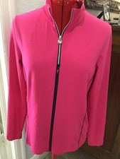 GOLFINO 1 Zip Mock L/S Golf Polo Shirt, Womens Sz 6 bright pink black NEW