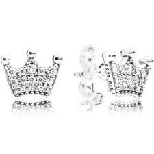 PANDORA EARRINGS Sterling Silver ALE S925 ENCHANTED CROWN STUDS  297127CZ RR