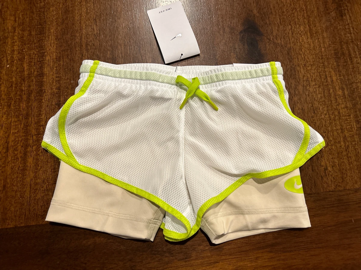 White Nike Girls Dri-Fit Running Shorts Compression Lining Size XS  DO7119-100