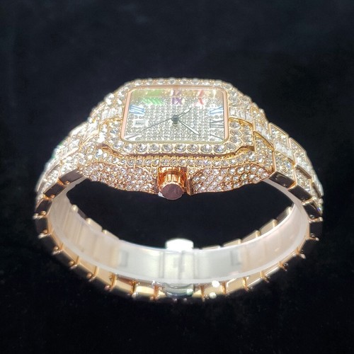 New Hip Hop Luxury Ice out Men's Watch Iced VVS Rose Gold Square Diamond Jewelry - Picture 4 of 6
