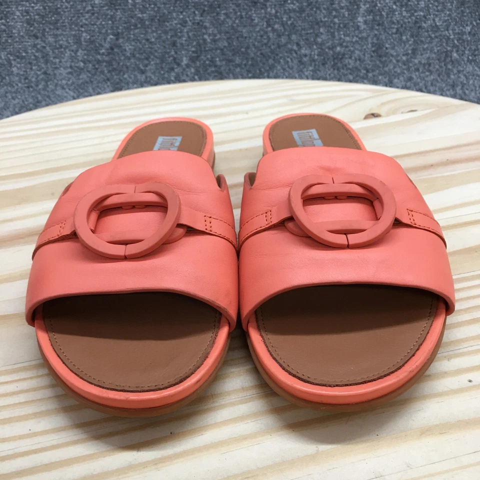 Sandálias FitFlop Feminina 6 Gracie Borracha Circlet Slip On Slide Couro Laranja - Imagem 4 de 4