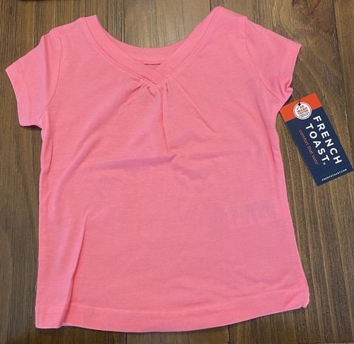 French Toast Girls' Toddler Short Sleeve V-Neck Tee, Pale Pink, 2T NWT - 第 1/2 張圖片