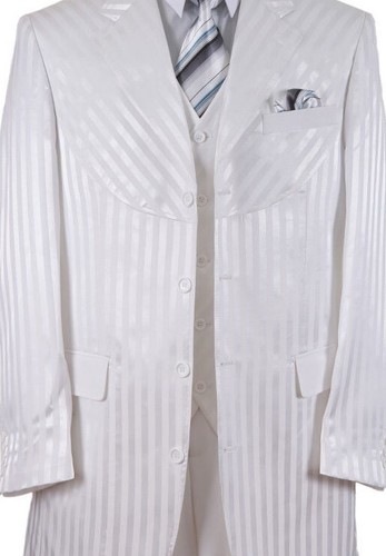 Men's 5 Button Suit w/Vest Elegant Tone on Tone White stripes Shiny Style 2915 - Picture 2 of 4