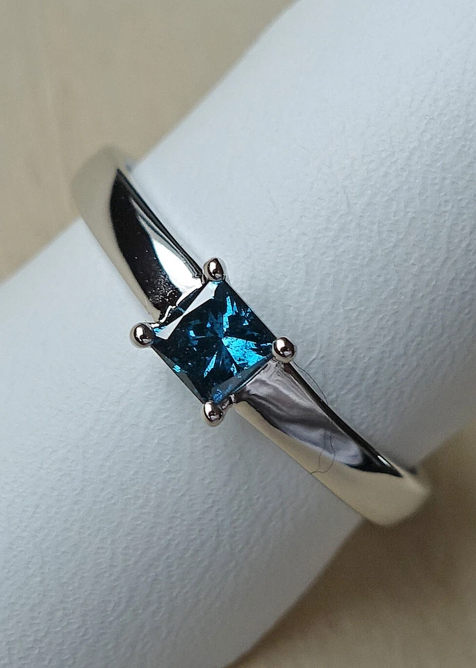 Neu Fancy Blau Brillant Ring aus 375 9kt Gold Princess Solitär Diamant ♦️♦️ 8866 - Bild 3 von 4