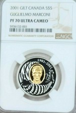 2001 CANADA SILVER 5 DOLLARS GUGLIELMO MARCONI NGC PF 70 ULTRA CAMEO PERFECTION