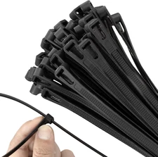18 Inch Recoverable Reusable Zip Ties, 100PCS Black Zip Ties, Outdoor 120 Lb. Ca