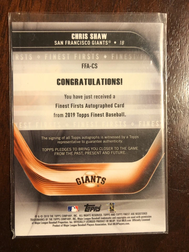 CHRIS SHAW 2019 TOPPS FINEST FIRSTS AUTO FFA-CS GIANTS RC - Image 2 of 2