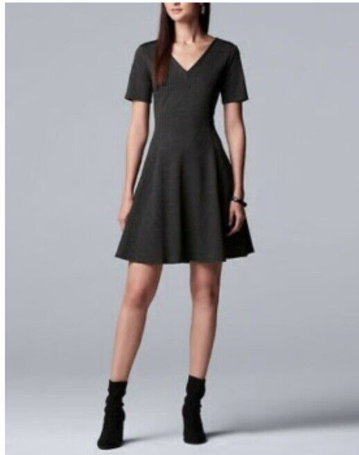 Simply Vera Wang Gray Herringbone Knit Fit & Flare Dress Simply Vera Wang Gray Herringbone Knit Fit & Flare Dress