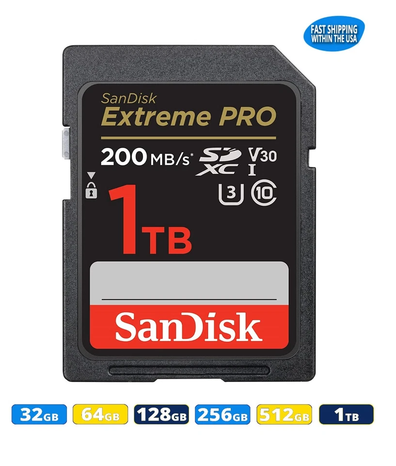 Sandisk Extreme Pro SD Card 64GB 128GB 256GB 512GB 1TB Memory Card Canon Nikon - Image 1 of 4