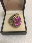 Rings silver 875 Gold Russian Soviet  vintage USSR pink lab Tourmaline 11grm