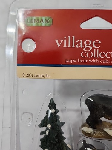 Vtg Lemax Christmas Village Figurines Papa Bear with Cub Snow Covered Pine Tree - Picture 6 of 18