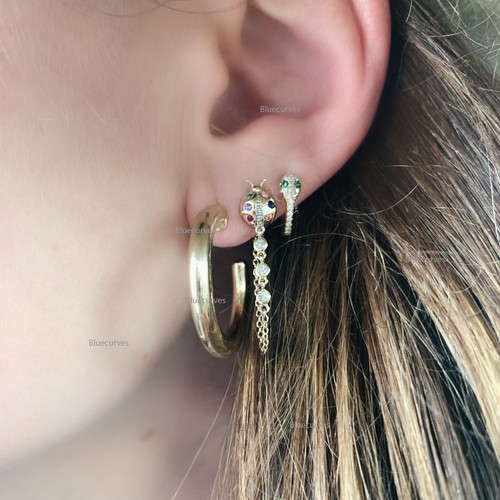 Rainbow Sapphire & Natural Diamond Wrap Chain Ladybug Earrings 14k Rose Gold - 第 5/5 張圖片