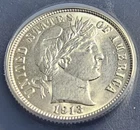 1913 Silver Barber Dime Graded ANACS AU 58