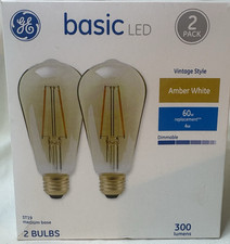 2 GE 60-Watt LED Bulbs Vintage Style 60w Dimmable Amber White ST19 Shape Size