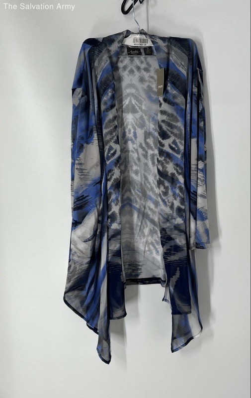 Chico's Travelers Women's 2pc Set Blue Animal Print Jacket Sz 5 Pants Sz 3 NWT