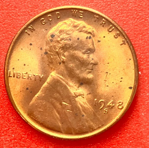 1948-S Lincoln Wheat Cent Penny GEM RED BU From an Original Bank Roll