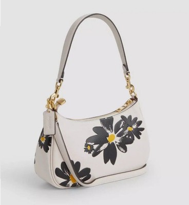 NWT Coach Teri Shoulder Bag Pebble Leather With Floral Print Chalk