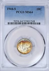 1944 S Toned Mercury Dime PCGS MS 64 See Video Toning Silver Coin 10C
