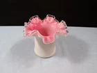 Fenton Milk Glass Peach Crest Hat Shaped Vase 3 3/4" Tall