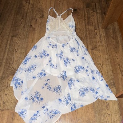 rue21 Women's M White Blue Floral V-Neck Adjustable Strap Hi-Low Dress