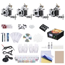 Complete Tattoo Beginner Kit 4 Machine Gun 40 Inks Needle Grip Power Supply Tip