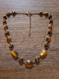 Authentic Vintage Monet Faceted Tiger Eye Gold Plated Necklace Adjustable Signed