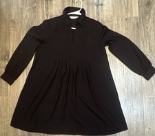 Nine West Black Pleated Collared Long Sleeve Button Shirt Dress Knee Length S