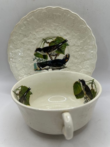 Alfred Meakin England Birds of America Cream Soup Bowl and Saucer Set Kingbird - Picture 6 of 6