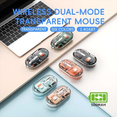 R8 Transparent Wireless Bluetooth Dual-Mode Mouse  Silent Rechargeable  Laptop 