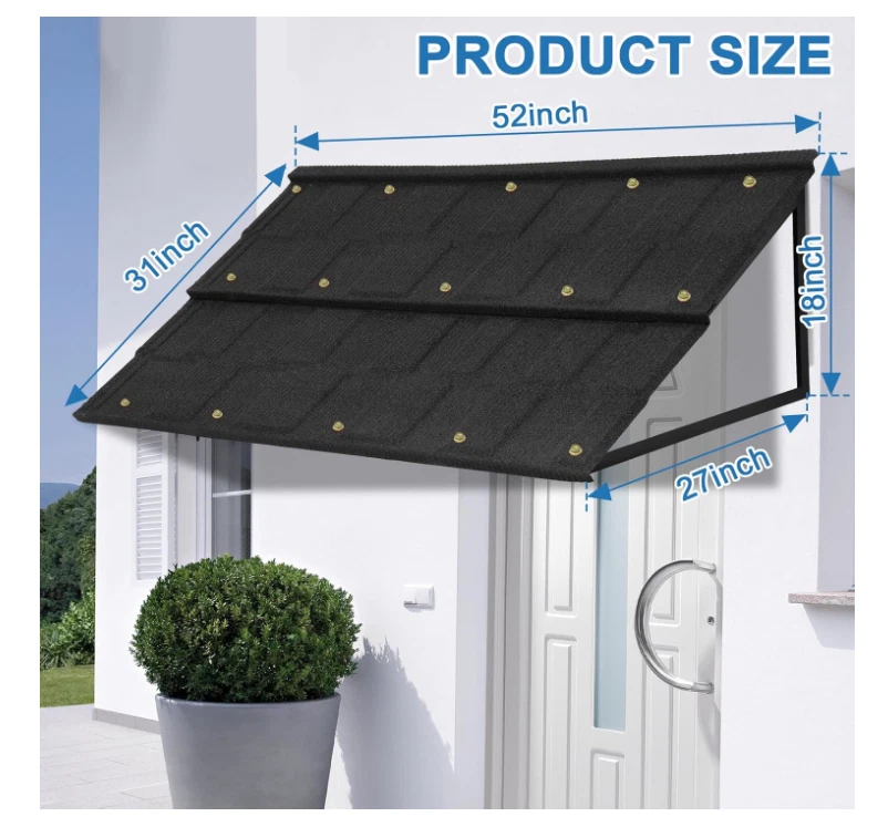 Toldo fijo de metal 44 x 24 pulgadas, toldo de ventana puerta toldo, triángulo estable acero Foto 2 de 4