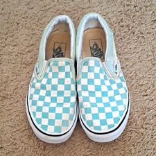 Light Blue Checkerboard Unisex Vans, Men;6 and Women;7.5