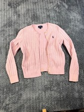 Polo Ralph Lauren Cardigan Sweater Girls L 12-14 Pink Cable Knit Button Front