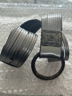 CUIR VERITABLE SILVER LEATHER BELT MADE IN FRANCE SIZE 34-85