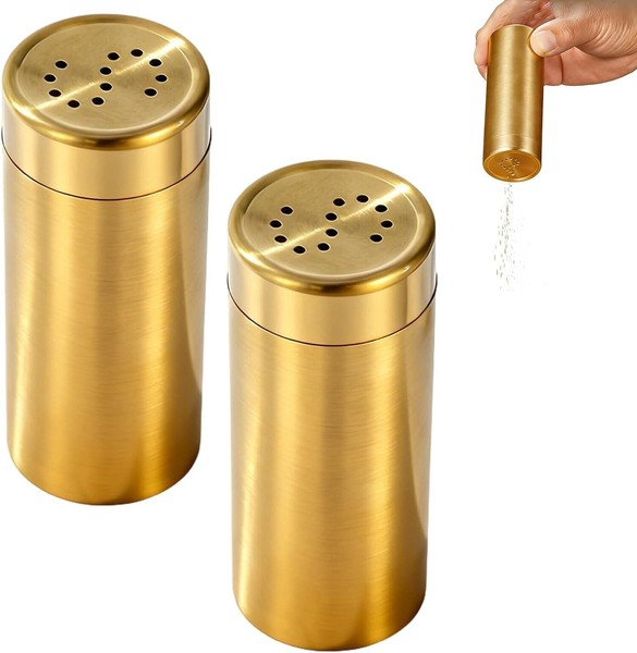Salz Und Pfefferstreuer Set 2 StüCk 60Ml Edelstahl Gold GewüRzflasche FüR KüChe-image