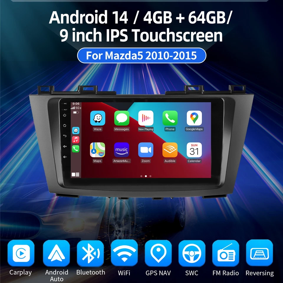 Para Mazda 5 2010-2015 Android14 Coche Estéreo GPS Navegación WIFI AHD Bluetooth FM 4+64GB Foto 2 de 4
