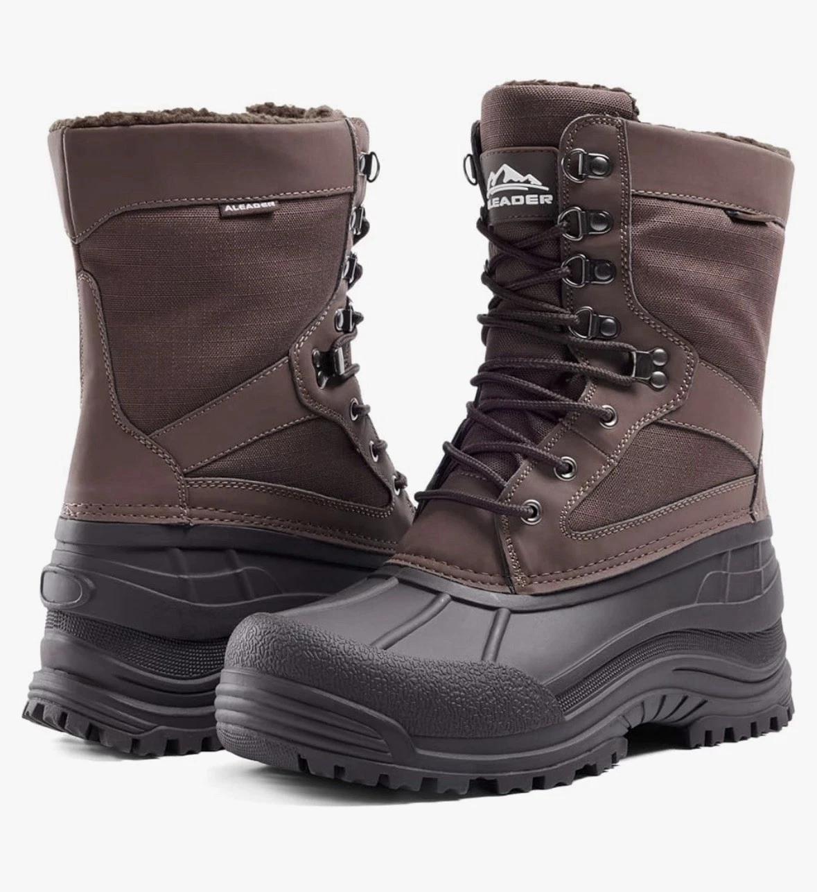 Aleader Men’s Brown Snow Boots Size 10 Waterproof, Thinsulate, Winter, Insulated