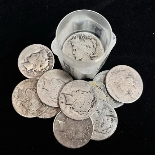 APMEX Tube Of Mix Date/Mint Cull Silver Peace Dollars 90% Silver, 20 Coins Total