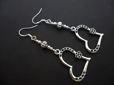 A PAIR OF TIBETAN SILVER DANGLY HEART EARRINGS. PIERCED OR CLIP ON. NEW.