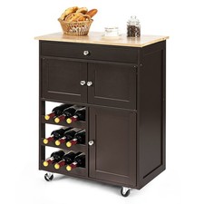 3 Tier Wine Rack Rolling Kitchen Storage Trolley Cart Cupboard Island Brown