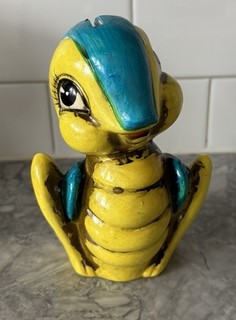 Vintage 1970s Ceramic Novelty Coin Bank Blue & Green CRICKET Japan