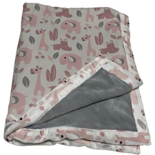 SL Home Fashions Baby Blanket Pink Gray Elephant Plush Reversible Soft 29x37