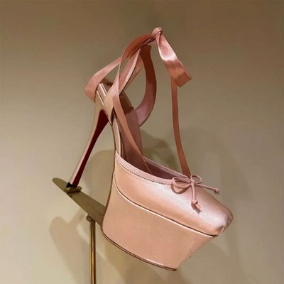 Womens Square Toes New Fashion Satin Thin Heel Ballet Bow High Heels Sandals
