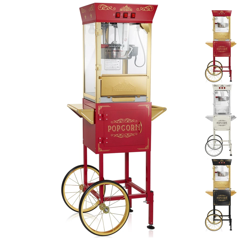 Movie Theater Popcorn Machine Maker Popper with Cart and 10 oz Kettle