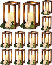 24 Pcs/12 Set Wooden Wedding Lantern Centerpiece Rustic Lantern Candle Holders