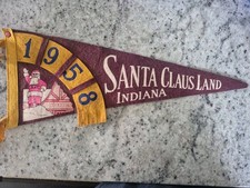 Vintage 1952 Santa Claus Land, Indiana 17" Felt pennant