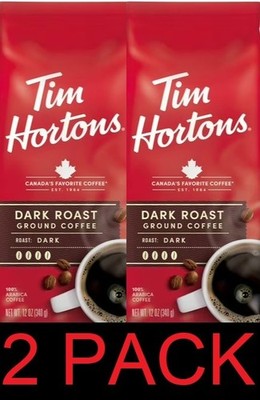 Tim Hortons 100% Arabica Dark Roast Ground Coffee 12 oz Bag - 2 PACK
