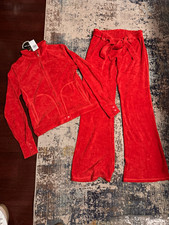 Y2K Juicy Couture Red Terry Tracksuit 2-Piece Full Zip Jacket Pants Women s M